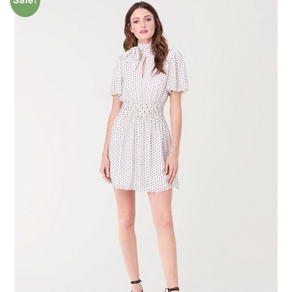 NWT Womens Diane Von Furstenberg Mini | Eva Chiffon Mini Dress Ivory/Black
